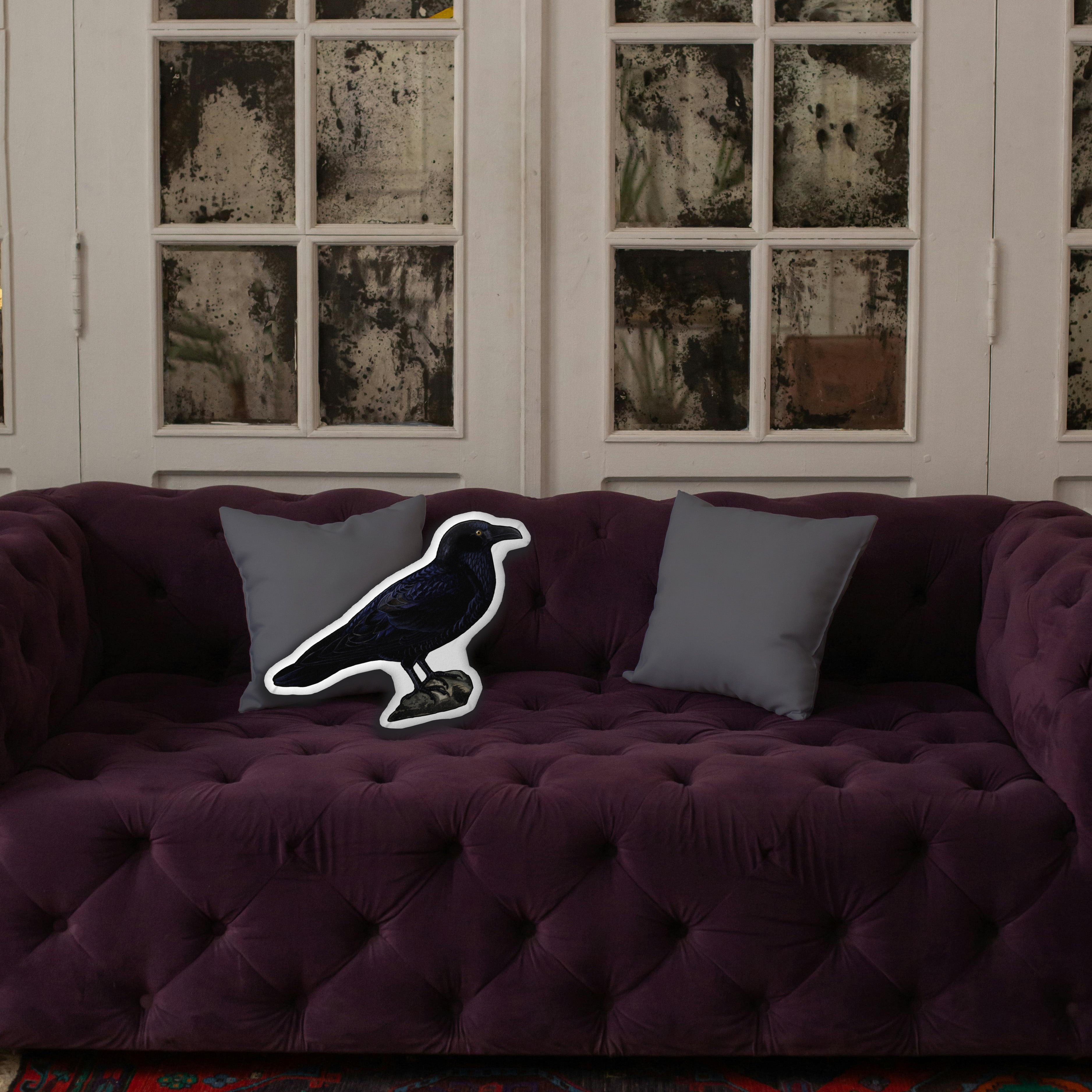 Midnight Raven Shaped Throw Pillow